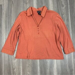 Rafaella Rust Orange 3/4 Sleeve Collared Henley Top - XL